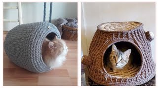 Alluring Fantastic Latest Designer Crochet Knitting Cat Bed/Cave Free Pattern And Ideas