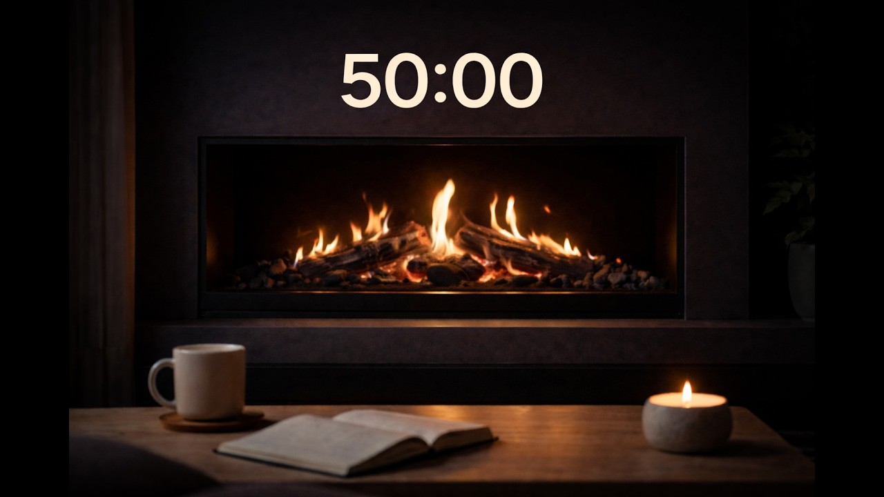 50 Minute Fireplace Focus Timer | Cozy Study Ambience with Natural Fire Sounds