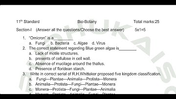 11th EM Biology Unit Test Question Paper | Bio Botany and Bio Zoology | important questions