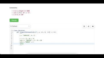 2311 longest binary subsequence less than or equal to k