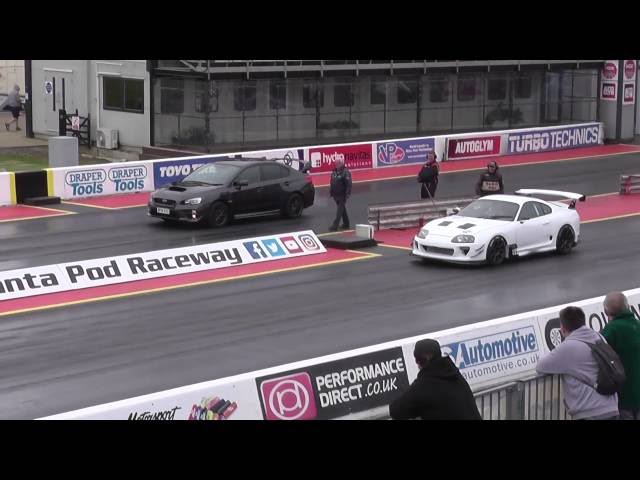 2016 Subaru WRX STi vs 800bhp Toyota Supra Turbo - 1/4 Mile Drag Race class=