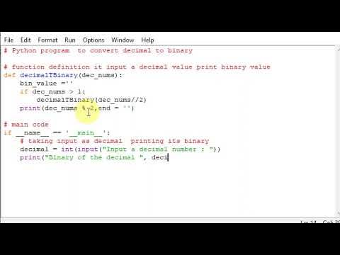 Python program to convert decimal to binary - YouTube