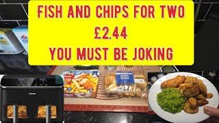 Fish and Chips with mushy peas for £2.44 in the cosori dual zone air fryer.