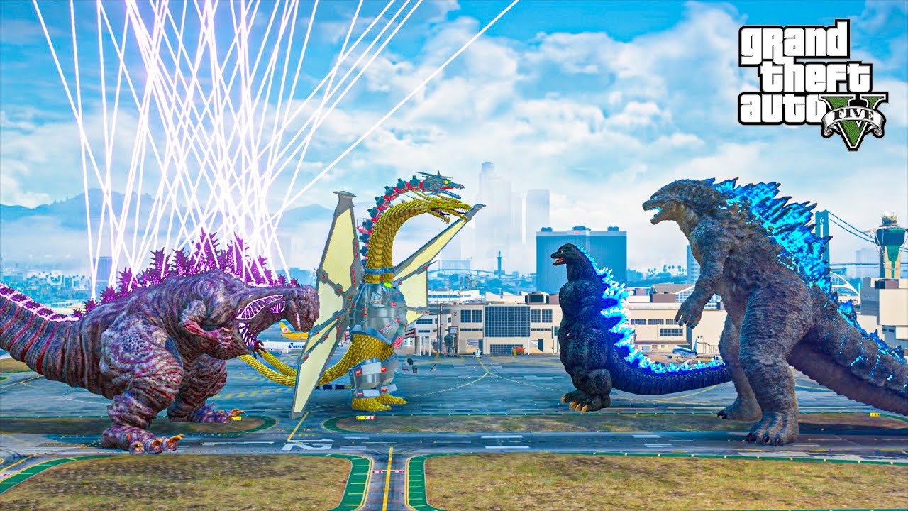 GTA 5 Mods - Heisei Godzilla & Godzilla Prime vs Shin Godzilla & Mecha Ghidorah
