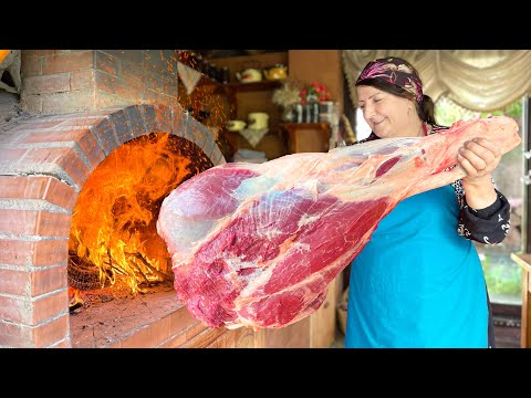 Giant 30 kg Beef Leg Roasting in a Wood Oven! Tender Meat Will Drive You Crazy!