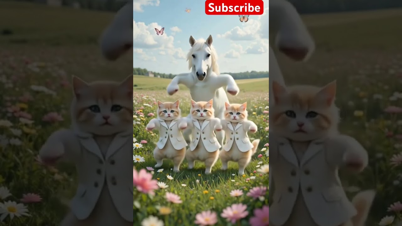 “Cats in White Jackets Dancing with a Magical Horse 🐱🐴✨🌸”
