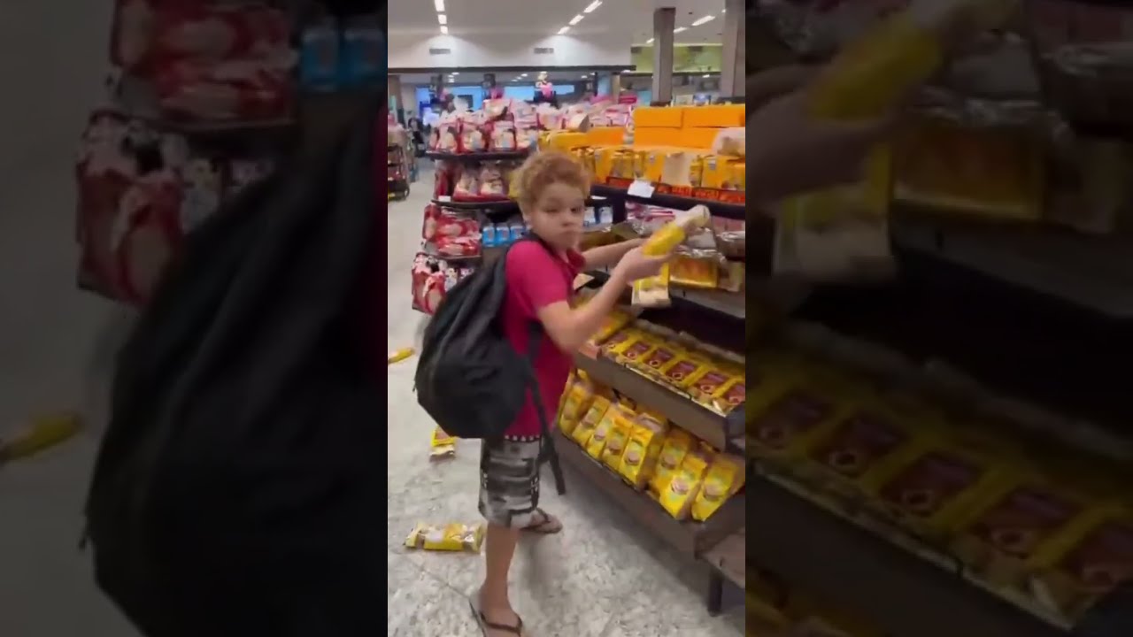 Angry Kid Destroys Supermarket Shelves And Everyone Just Films Him 