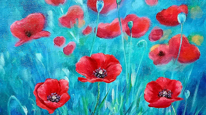 Red Poppies Floral Landscape Acrylic Painting LIVE...