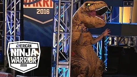 A T-Rex Dinosaur Crashes The American Ninja Warrio...