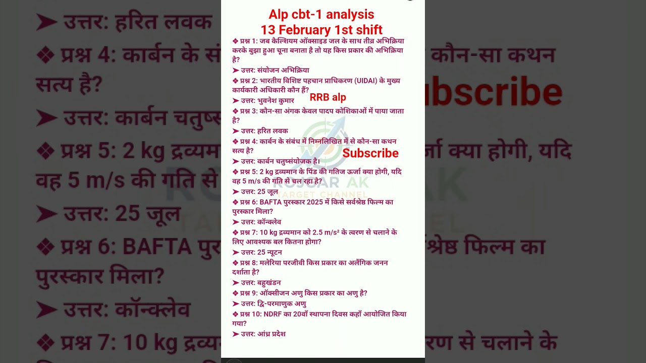 rrb alp cbt-1 exam analysis today | rrb alp 13 February 1st Shift analysis | alp exam review 1st