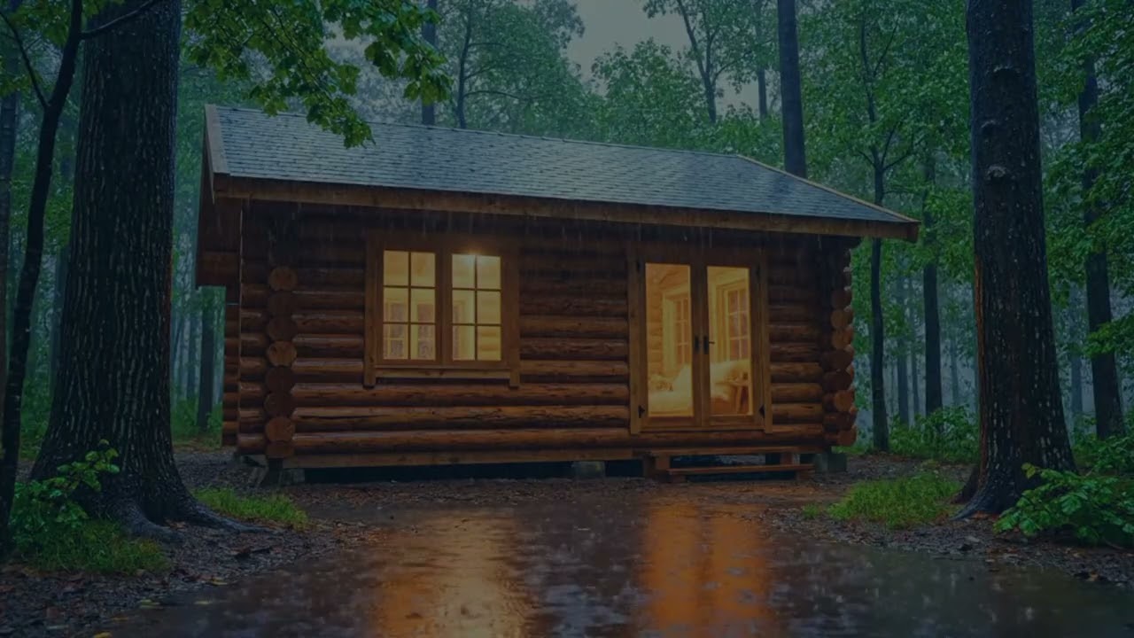 Gentle Rain at a Cozy Cabin | Forest Night Ambience for Sleep, Relaxation & Peace