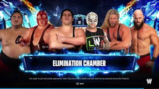 Rey Mysterio battles 5 Giants in a Elimination Chamber match on wwe 2k24