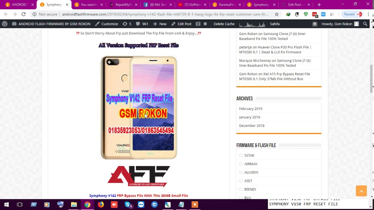 Symphony V142 Frp Bypass Reset File MT6739 8.1 Only 36MB File Without Box