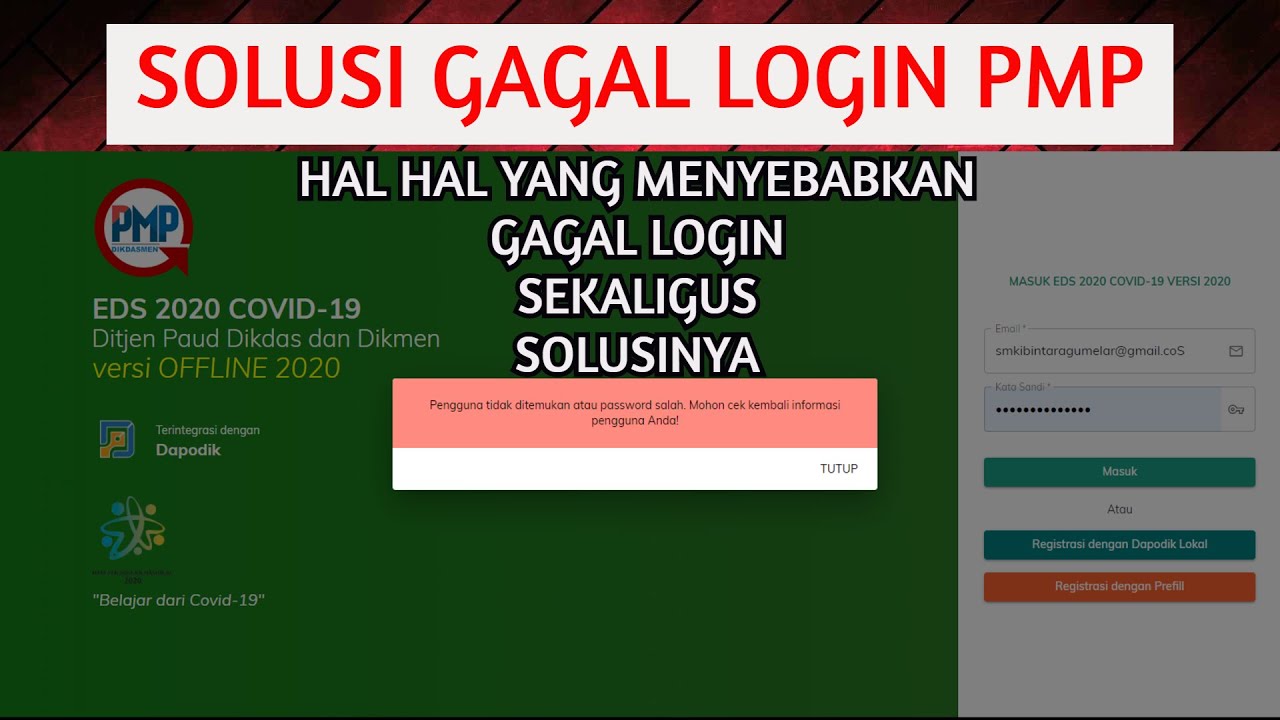 Cara Mengatasi Gagal Login Pmp Eds Dikdasmen 2020 Covid19 Youtube