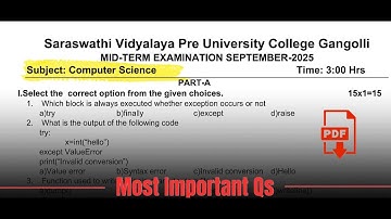 Computer Science | 2nd puc Midterm QP | 2025-26