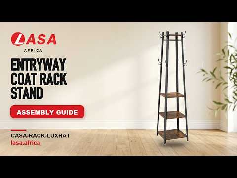 Entryway Coat Rack Stand with 3 Shelves & Hooks, 178cm, Brown & Black – Assembly