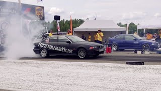 2JZ BMW E36 Compact 3.0 Turbo vs BMW 540i E39 4.4TT 2xHX35 1/4 mile drag race