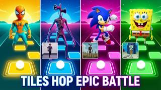 Tiles Hop EDM Rush Gameplay: Spidey vs Siren Head vs Sonic vs SpongeBob | Epic Battle screenshot 4