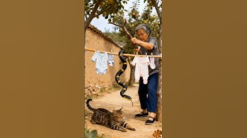 고양이는 할머니를 도와 뱀을 제압했습니다.The cat helped Grandma subdue the snake. #rescue #kitten#snake
