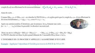 Arithmétique PGCD algorithme d'Euclide