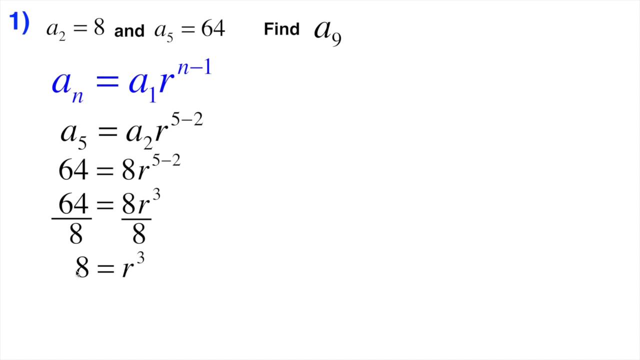 Geometric sequence find the nth term with 2 random terms provided - YouTube