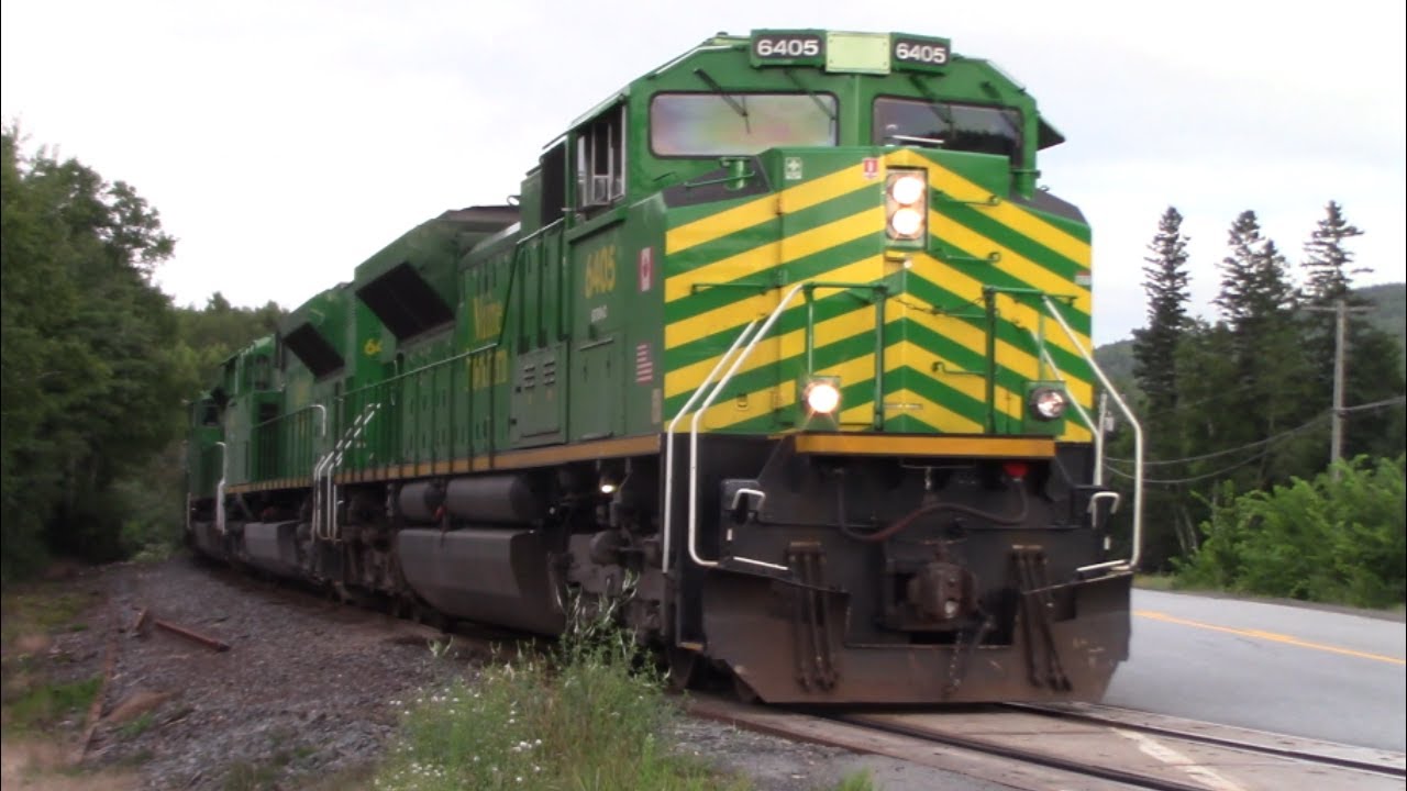Five Engines Lead a Long NBSR Stack Train 120 Passing Welsford, NB ...