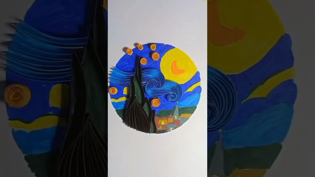 I tried quilling art as a The starry night #Thestarrynight #shorts #youtubeshorts #quillingpainting