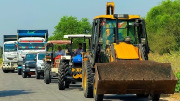 Jcb 3dx loading Mud in TATA Tippers Tractors Swaraj 855F New Holland 3630 Tractor 4x4 jcb Thar Truck
