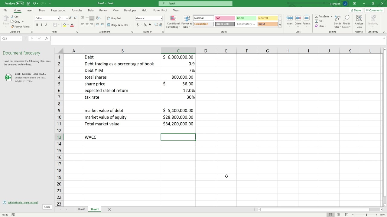 how-to-calculate-a-wacc-using-excel-for-college-classes-youtube