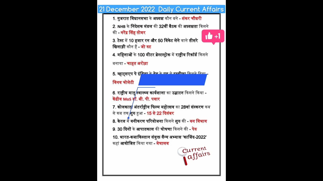 21 December 2022  Daily Current Affairs ||Important gk question 