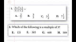 Simplifying Fraction (3x7x1)/(3x1x2) - SHSAT- Arithmetic -Set 1a  Questions 1 and 2 - By Mr. R