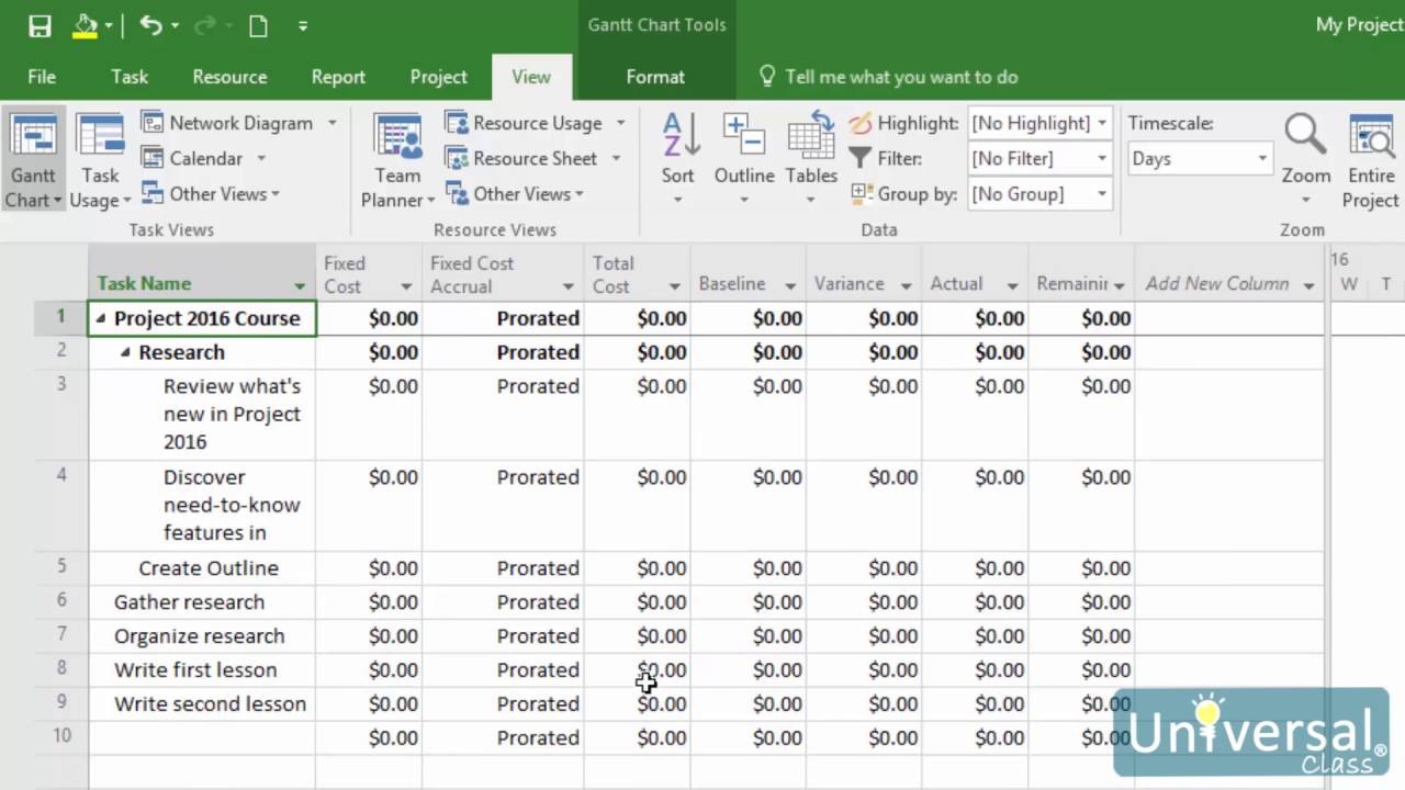 Lesson 10 Working With Resources Universal Class Microsoft Project 16 Youtube