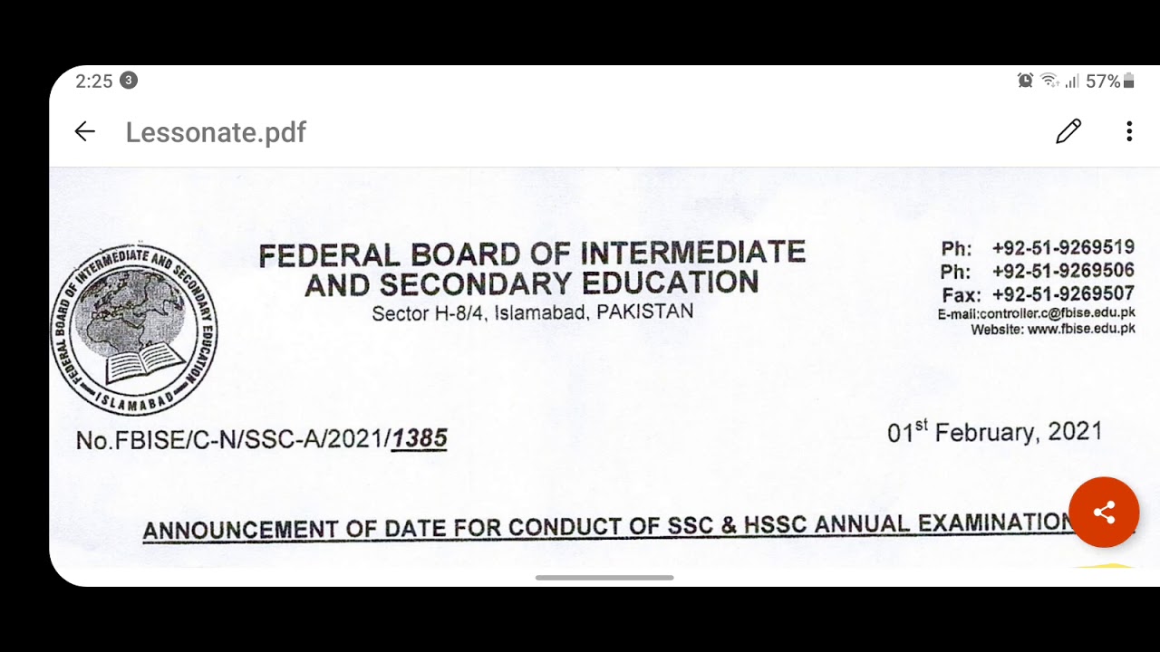 FBISE Finals Exams Date Announcement 2021