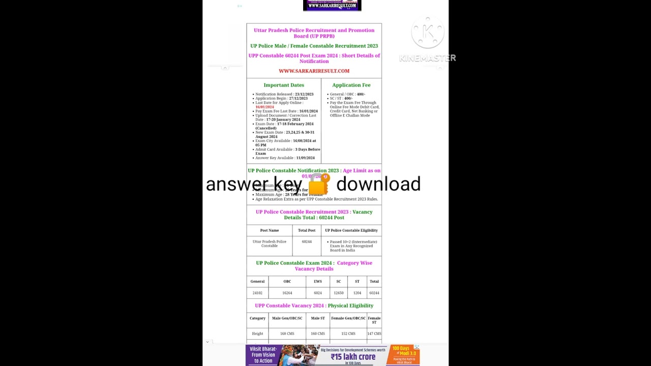 up police constable answer key update। up police constable vacancy 2024। 