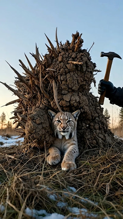 ⚠️Epic Rescue: This man frees a lynx that was trapped in dried mud #animalrescue #lynx