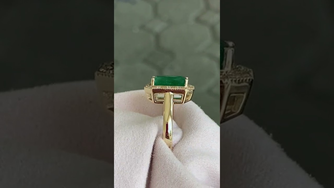 Rectangle Emerald Halo Bridal 3 Ring Set-14k Gold Large Green Emerald  Engagement Ring Set W/ 2 Wedding Band-5ct Emerald Cut Green Stone Ring -  Etsy
