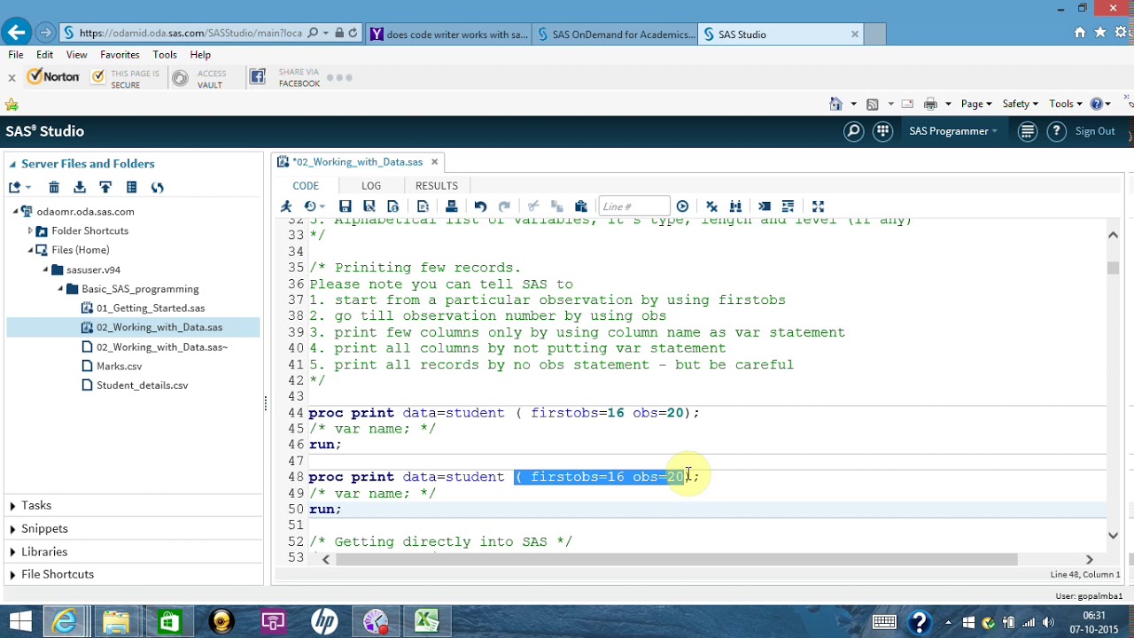 SP05 Viewing Data - proc print to data SAS and various options of print - YouTube