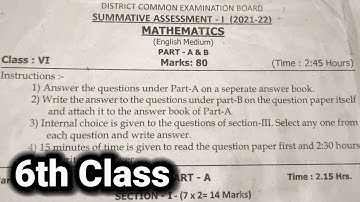 6th class | Maths | Summative Assessment - 1 | Question paper | SA - 1 | Question paper |Maths sa1
