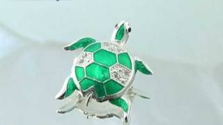 Clear Swarovski Crystal and Green Epoxy Turtle Fashion Pin