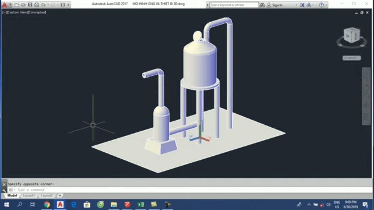 Thực Hành Vẽ Autocad 3D Mô Hình Đường Ống Và Thiết Bị - Youtube