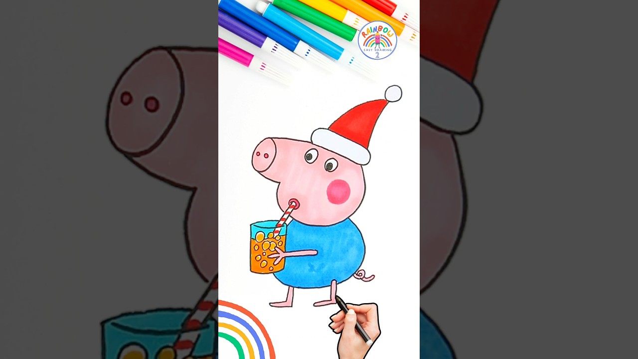 Peppa Pig George Drawing | How to Draw George Pig and Cold Drink 🌈🐽 