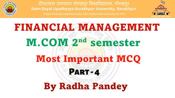 FINANCIAL MANAGEMENT Most Important MCQ  in Hindi M.Com 2nd sem DDU| by Radha Pandey