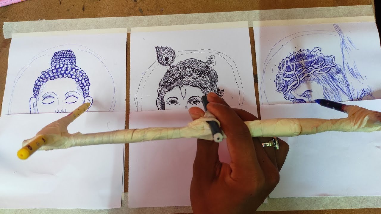 drawing three different faces at a same time  with pen 🔥🔥|| all about art 🔥🔥🔥