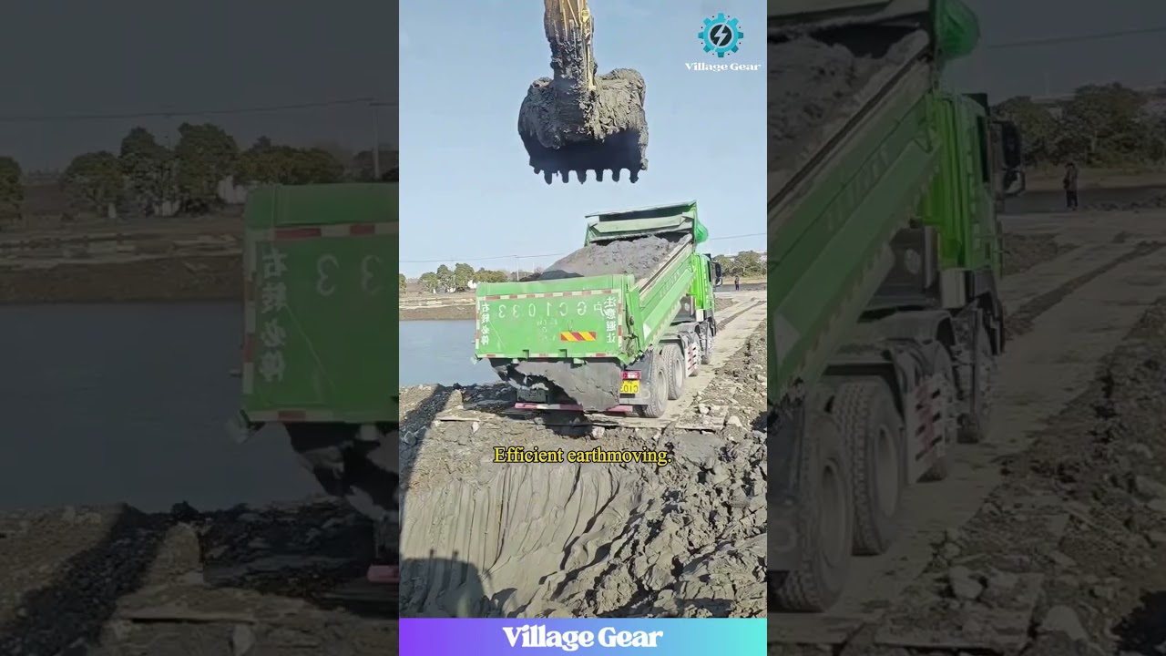 Efficient Earthmoving: Excavator and Dump Truck in Action 