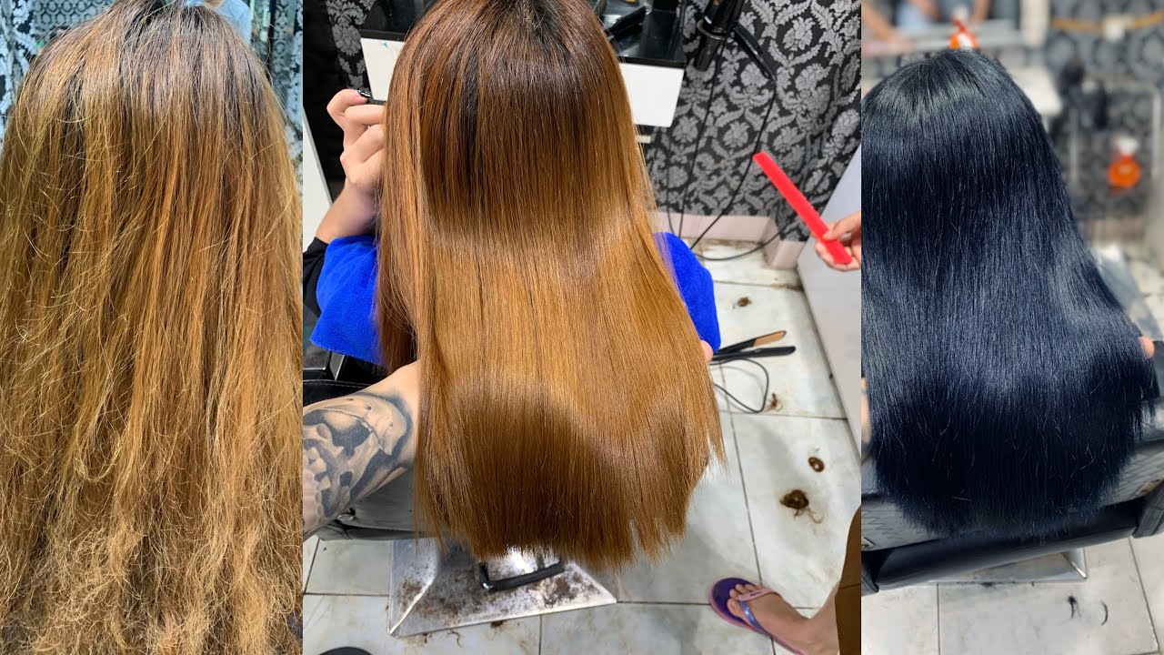 Quy Trình Duỗi Phục Hồi Và NHuộm Màu Than Blu | HDLT