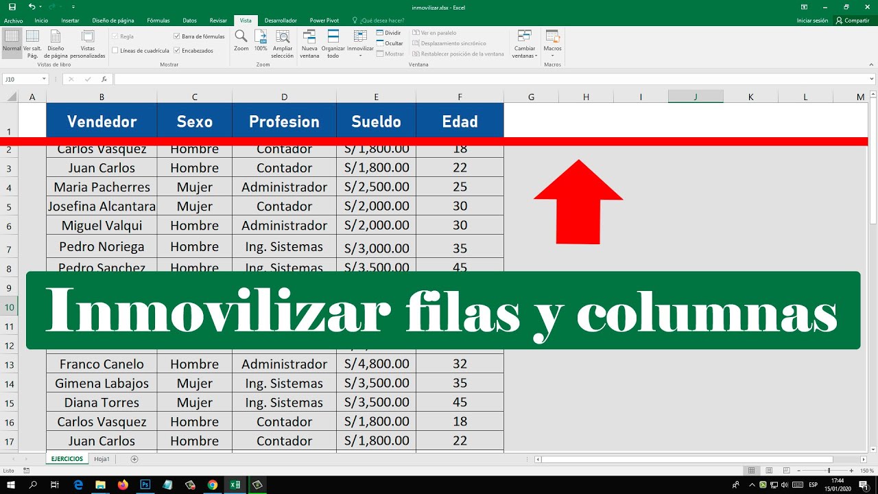 Inmovilizar varias filas excel