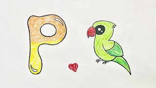How To Draw Letter P P For Parrot Easy Step By Step