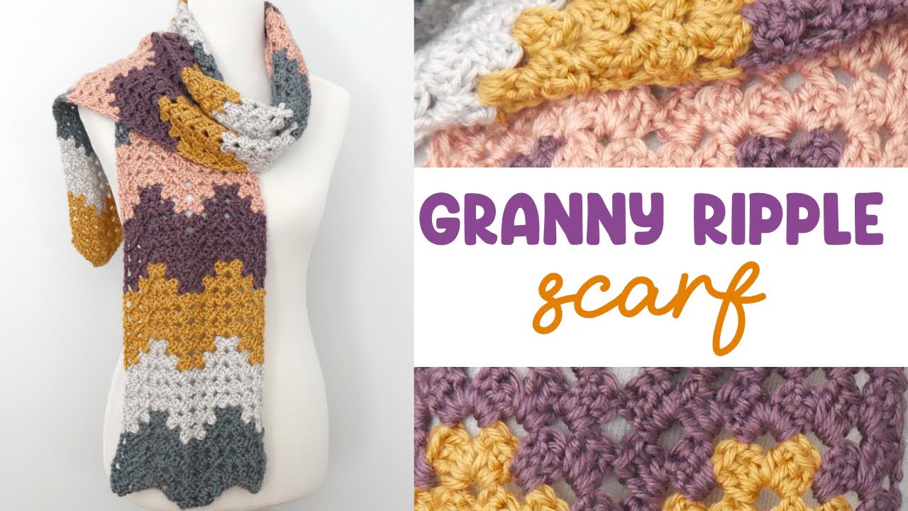 🧶 Простой вязаный крючком шарф в стиле бабушкин рябь (повторяется один ряд, подходит для начинающ...