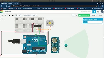 Interfacing Ultrasonic sensor and DC motor using L293D and Arduino Uno on Tinkercad