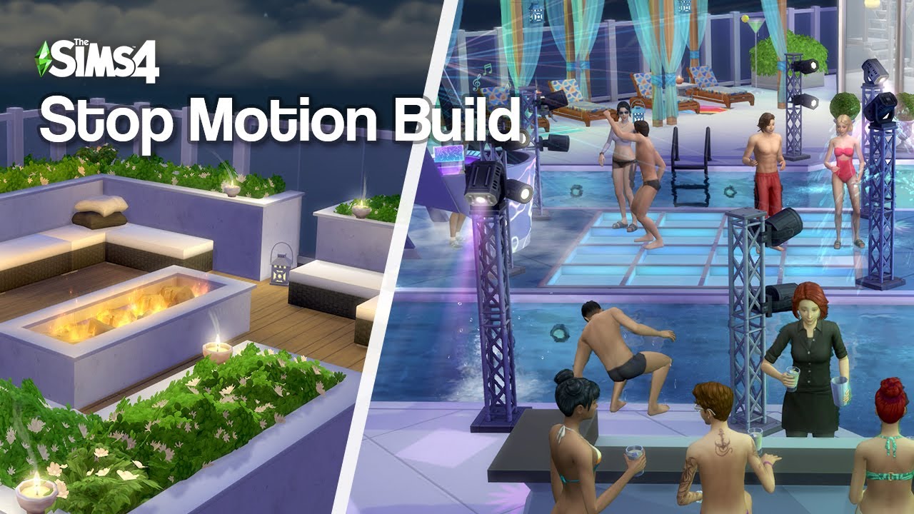 으른들의 루프탑 풀바 [심즈4 건축 스톱모션, NoCC, Sims4 Rooftop Pool Bar Build] - YouTube